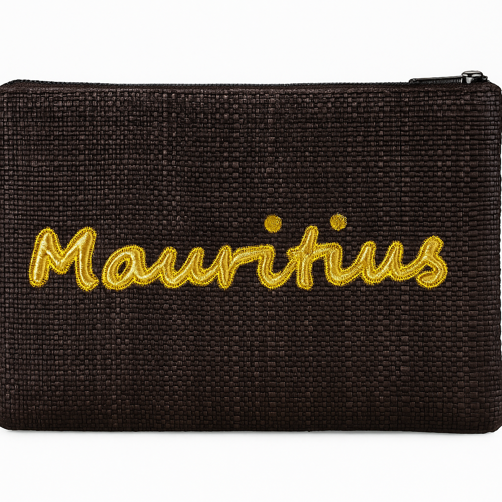 Geflochtenes Mauritius-Täschchen – Schwarz mit goldener Stickerei
