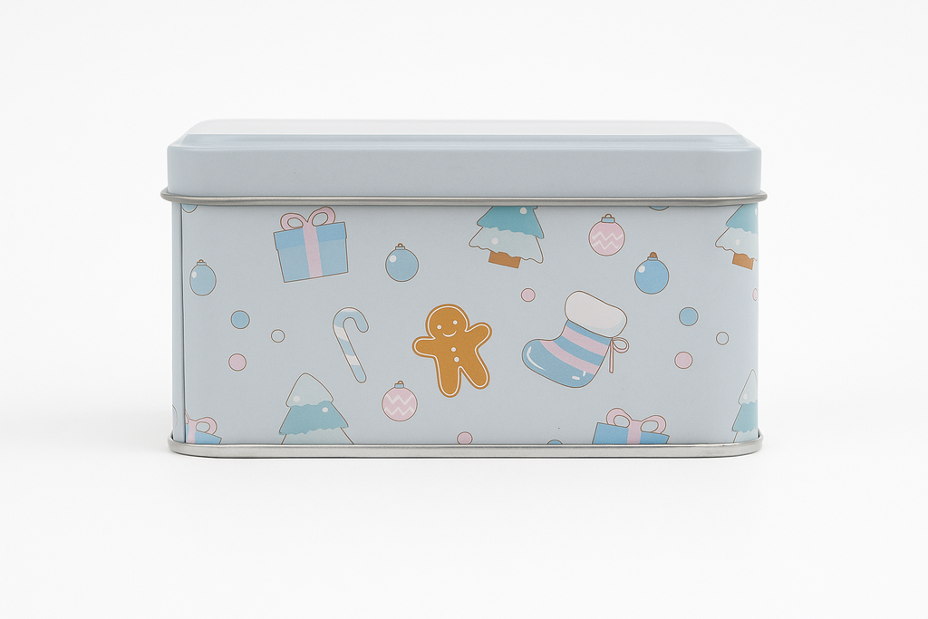 Weihnachtliche Keksdose – Hellblau „Merry Christmas“ | Metall-Aufbewahrungsdose