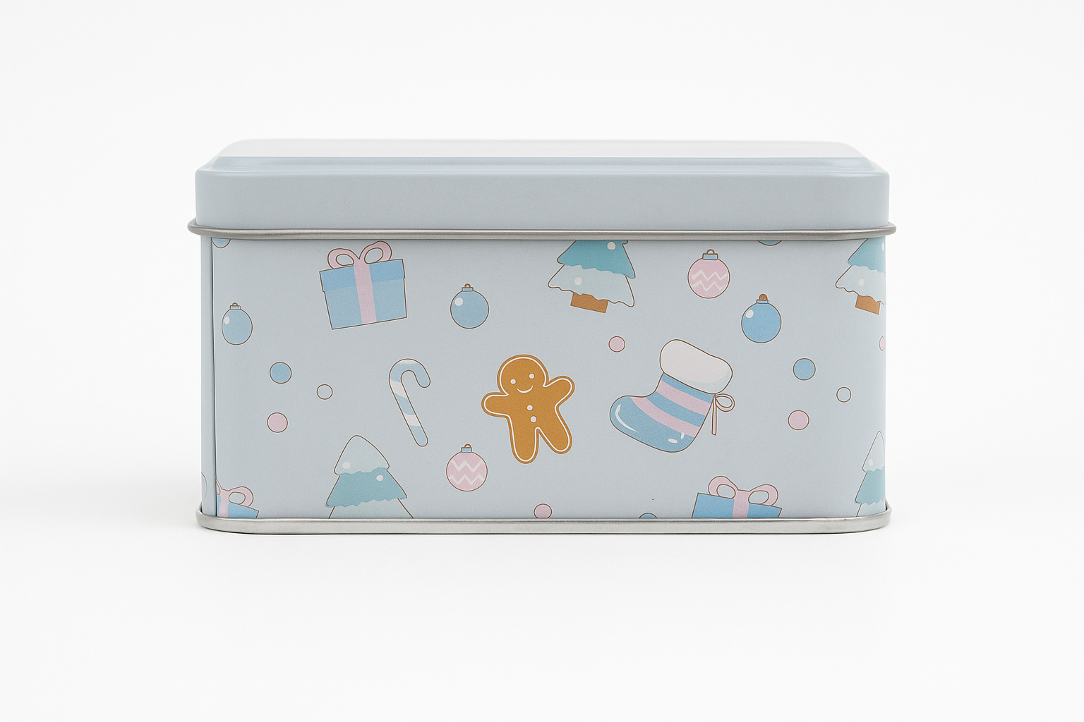Weihnachtliche Keksdose – Hellblau „Merry Christmas“ | Metall-Aufbewahrungsdose