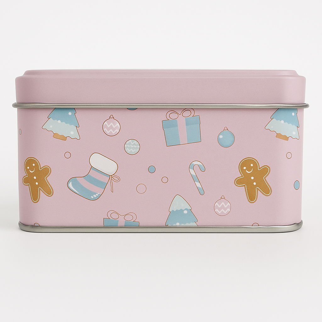 Weihnachtliche Keksdose – Rosa „Merry Christmas“ | Metall-Aufbewahrungsdose