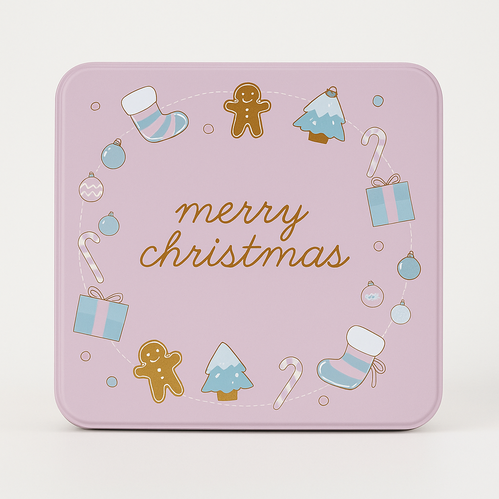 Weihnachtliche Keksdose – Rosa „Merry Christmas“ | Metall-Aufbewahrungsdose