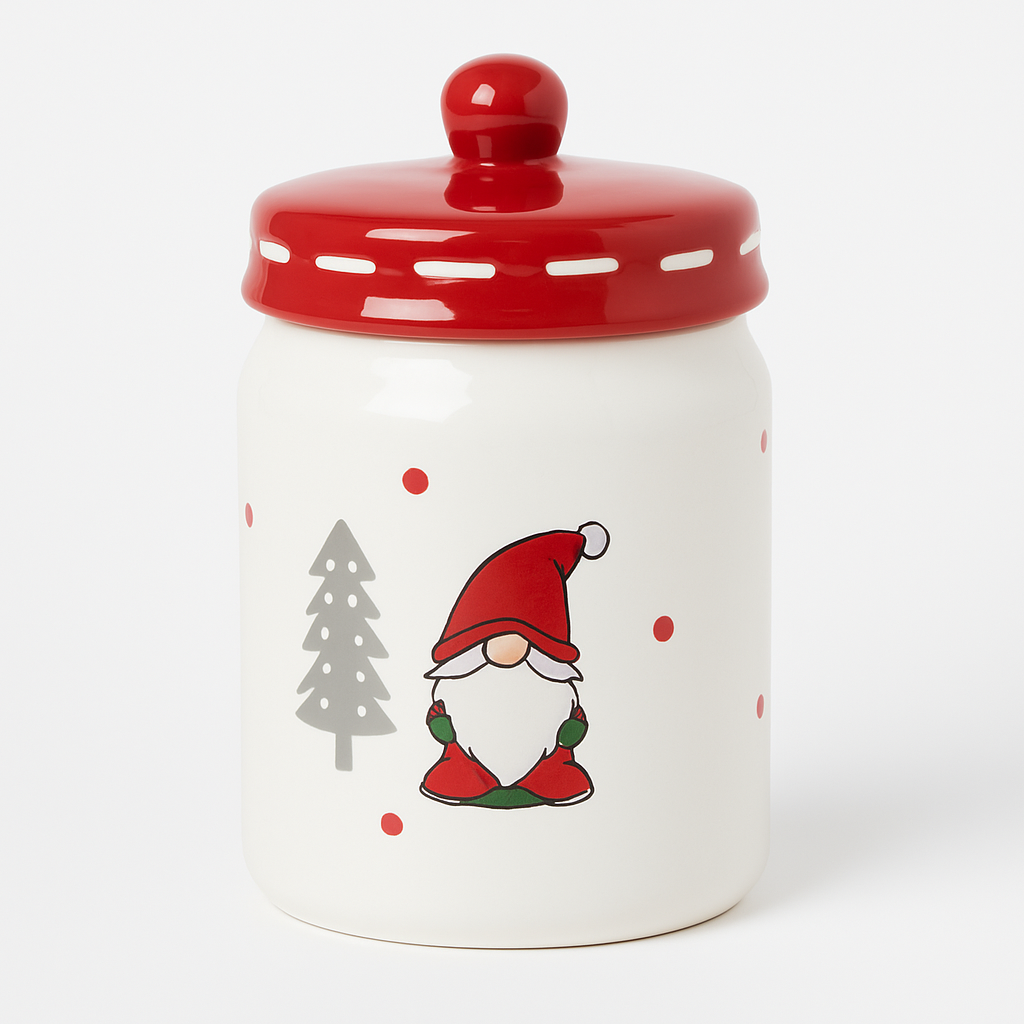 Weihnachtliche Vorratsdose – 600 ml | Keramikdose mit Wichtelmotiv