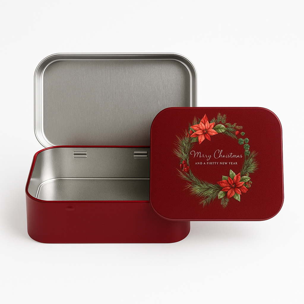 Metallbox „Merry Christmas“ – Rot (Weihnachtsstern-Design)